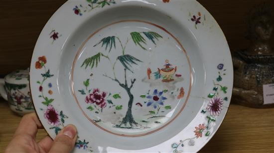 A group of 18th century Chinese plates, a vase and an Imari 18th century plate